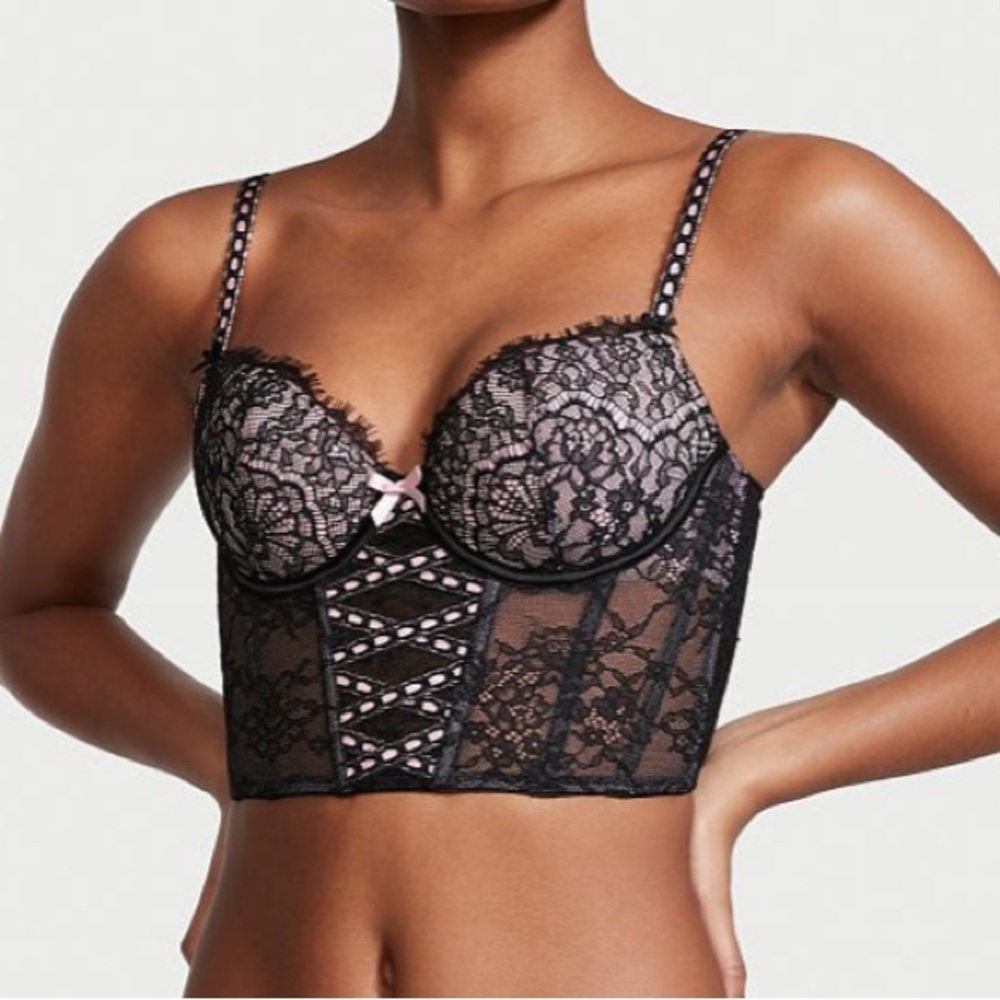VS DREAM ANGELS Heritage Lace Ribbon corset bustier bra top Sm DD